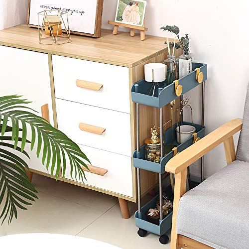 Melody House 3-Tier Slim Mobile Shelving Unit on Wheels, Slide Out Rolling Bathroom Storage Organizer, Utility Carts Shelf Rack for Kitchen Bathroom Laundry Room Narrow Places, Navy Blue - color: Navy Blue- 3 Tier