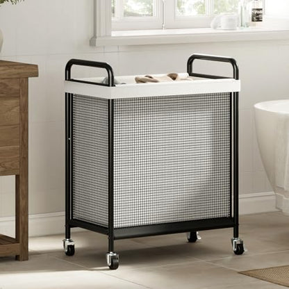 WOWLIVE Rolling Laundry Hamper with Wheels, 90L Laundry Basket | Laundry Sorter with Metal Handle and Removable Bag, Large Clothes Hamper for Laundry Room, Bathroom and Dorm, Beige - size: 1-Section