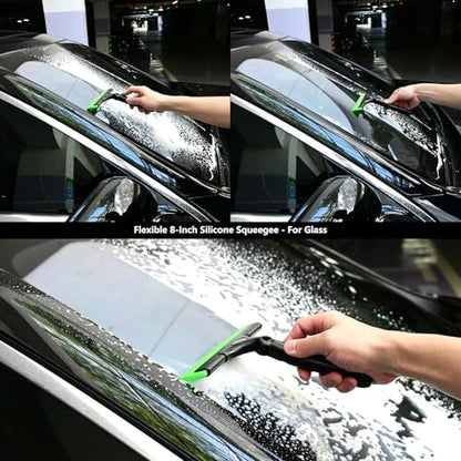 EHDIS 2PCS Flexible 8-Inch Silicone Squeegee Window Tint Tool Auto Water Blade, Shower Squeegee for Car Windshield, Glass, Tiles, and Smooth Surfaces (Green) - color: Green