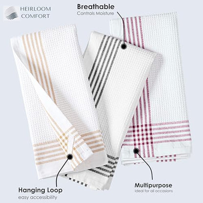 Multi White Kitchen Towels 12 Pack, 16x26 Inch, 100% Cotton Waffle Weave, Super Absorbent, Quick Dry, Reusable Dish Towels for Cleaning, Drying, Cooking, Beige, Black, Burgundy Wine - color: Beige, Black, Burgundy Wine, style: 12 Pack