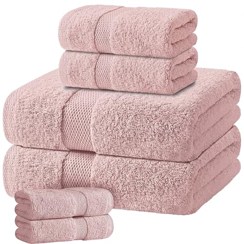 White Classic Pink Bath Towel Set of 6-100% Cotton Highly Absorbent Towels for Bathroom, 2 Luxury Bath Towels 650GSM, 2 Hand Towels, 2 Washcloths - color: Pink