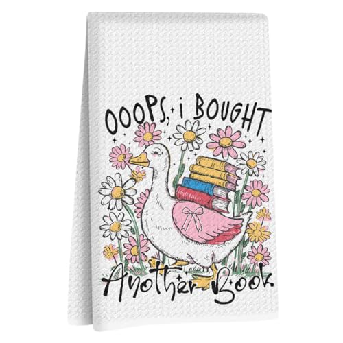 Cute Goose Kitchen Towels Decorative Tea Towel | Absorbent Microfiber Dish Cloth, Waffle Soft Hand Towels for Home, Farmhouse, Bathroom Decor, Book Lover Gifts - color: Multi 1633