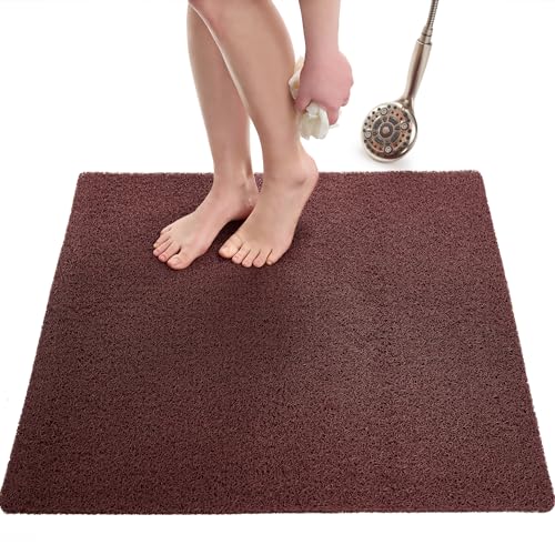 Square Shower Mat - Non Slip Shower Mats for Inside Shower - Extra Large 31x31 Shower Floor Mat Non Slip - Square Bath Mat for Shower - Secure Anti Slip Loofah Shower Bath Mat (31x31 Brown) - color: Brown, size: 31" x 31" (Square)