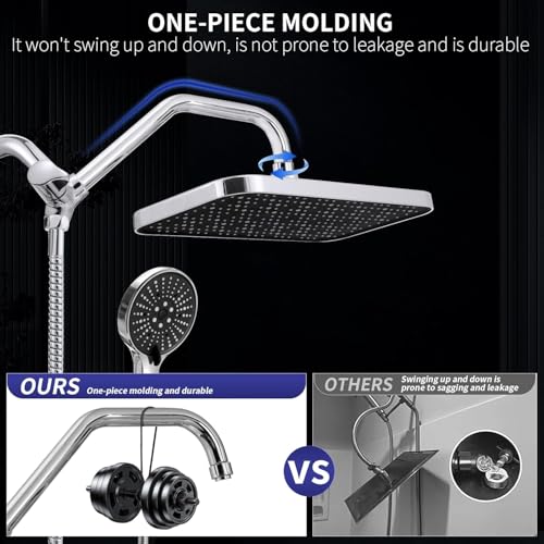 13 Inch Rain Shower Head with Handheld Combo, High Pressure, Chome | Dual Shower Head Square Design, Anti-Clog Technology, Adjustable Rainfall-Power Jets