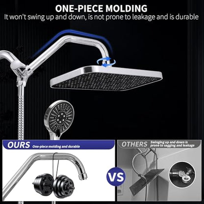 13 Inch Rain Shower Head with Handheld Combo, High Pressure, Chome | Dual Shower Head Square Design, Anti-Clog Technology, Adjustable Rainfall-Power Jets