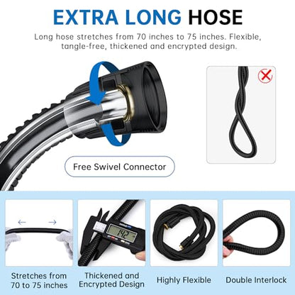 G-Promise Solid Metal Shower Arm Diverter with Handshower Mount, 70 Inch Stainless Steel Long Shower Hose, Flexible and Tangle-Free, for Shower and Pet Shower, Clean Bathroom Corners (Matte Black)