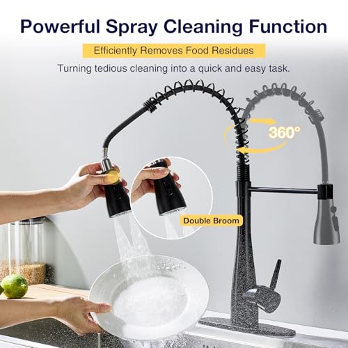 Kitchen Faucets with Pull Down Sprayer, High Arc Single Handle Classic Stainless Steel Sink Faucet 1 or 3 Hole, Suitable for Farmhouse Camper Laundry Rv Bar, Matte Black - color: Matte Black, style: Modern