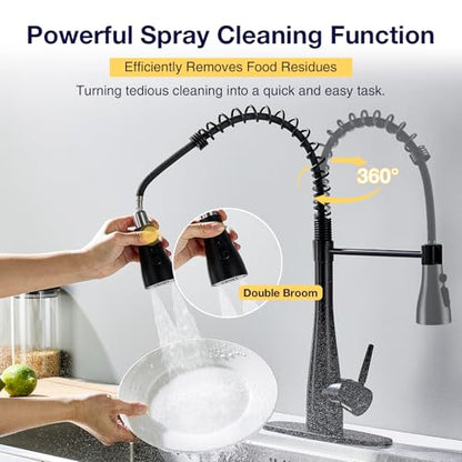 Kitchen Faucets with Pull Down Sprayer, High Arc Single Handle Classic Stainless Steel Sink Faucet 1 or 3 Hole, Suitable for Farmhouse Camper Laundry Rv Bar, Matte Black - color: Matte Black, style: Modern