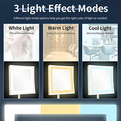 DOWRY Tabletop LED Lighted 5X Magnifying Makeup Mirror Square with Plug 8 Inch Polished Gold Finished - color: Gold