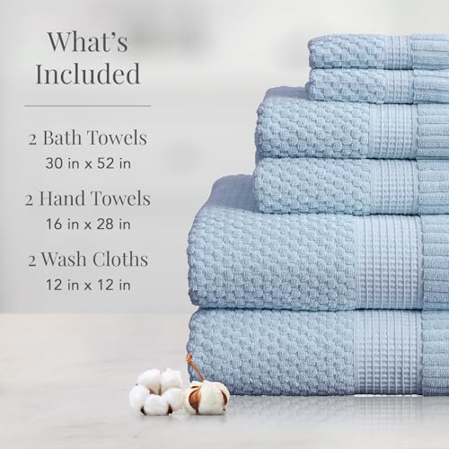 NY Loft 100% Cotton 6-Piece Bath Towel Set | Blue | Oeko-TEX | Quick-Dry | 30" x 52" Bath Towels | 16" x 28" Hand Towels | 12" x 12" Washcloths | Super Absorbent | Designer-Styled Texture - color: Chambray Blue, size: 6 Piece Set
