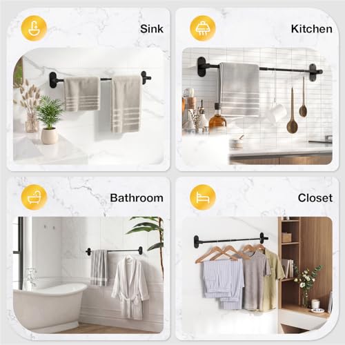 HITSLAM Self Adhesive and Screw Mounted Towel Bar, Adjustable 13.4-24 Inch Wall Mount Towel Holder, SUS304 Stainless Steel Bathroom Towel Rack, Matte Black - color: Matte Black