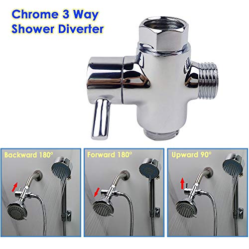 Brass Shower Arm Diverter Valve for Hand Held Showerhead and Fixed Spray Head,G 1/2 3-Way Bathroom Universal Shower System Replacement Part(Polished Chrome) - color: Chrome