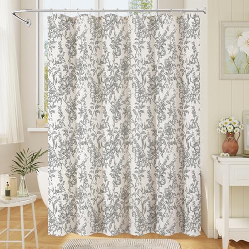 Black Boho Linen Shower Curtain, Farmhouse Floral for Bathroom | Botanical floral print. Rustic farmhouse boho decor. Durable linen blend fabric. Machine washable for easy care. 72x78 - color: Black, size: 72"W x 78"L (Pack of 1)