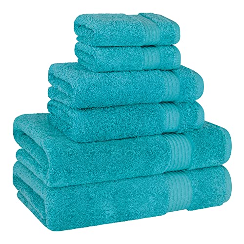 Cotton Paradise 100% Cotton Turkish Towel Set, Soft Absorbent Quick Dry, 6 Piece Towel Set, Ocean Aqua - color: Ocean Aqua, size: (27"x54") +( 16"x28") + (13"x13")