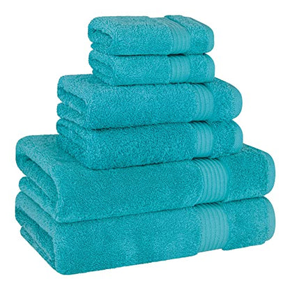 Cotton Paradise 100% Cotton Turkish Towel Set, Soft Absorbent Quick Dry, 6 Piece Towel Set, Ocean Aqua - color: Ocean Aqua, size: (27"x54") +( 16"x28") + (13"x13")