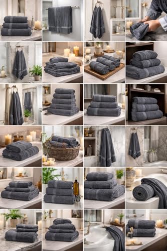 100% Egyptian Cotton Towel Set, 600 GSM, Double Twisted Yarns, Ultra Soft & Highly Absorbent Towels, Made in Egypt. (Grey, Single Set Cotton Towels) - color: Grey