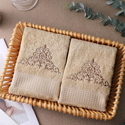 SmoothNovelty 2 Pcs Damascus Hand Towels Brown Farmhouse Bathroom Decor 14x29 Inch Embroidered 100% Cotton Soft Absorbent Spring Summer Decorative Hand Towels for Bathroom Kitchen - style: Damascus