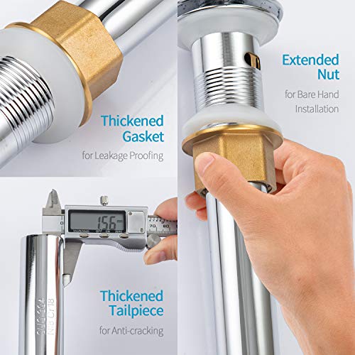 KAIYING Pop Up Drain, Bathroom Vessel Sink Drain | with Overflow, Detachable Basket Drain Stopper Assembly, Anti-Clogging & Anti-Explosion Drain Strainer, Chrome Finish - color: Chrome, style: With Overflow