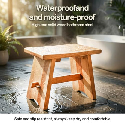 18" Teak Shower Bench - Shower Stool for Bathroom Unique Rustic Style and Comfort - Farmhouse Solid Wood Furniture for Indoor & Outdoor Use