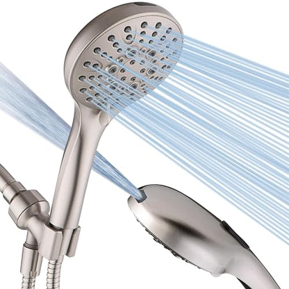 BRIGHT SHOWERS High Pressure Shower Head with Handheld, 9 Spray Settings Showerhead Built in Power Wash to Clean Tub and Pets, Extra Long 69" Hose, Adjustable Bracket, Brushed Nickel - color: Brushed Nickel, style: 1.8 GPM | 9 Modes