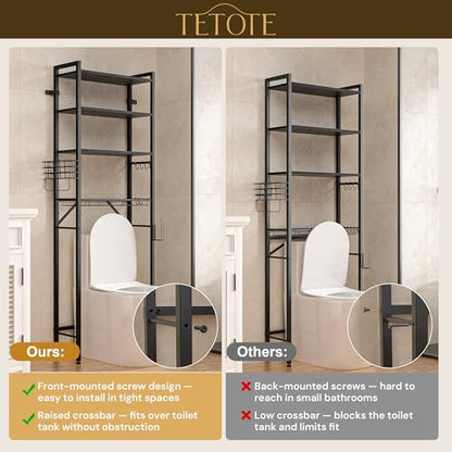 Over-The-Toilet Storage Rack, 4-Tier Bathroom Organizer Shelf Over Toilet with Adjustable Shelf and Basket, Freestanding Space Saver Bathroom Shelves Above Toilet for Room(Black) - color: Black