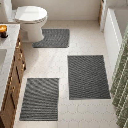 TYUU Bath Mat Set 3 Piece, Bathroom Rugs Non Slip Washable & Toilet Mat | Non Slip Quick Dry Low Pile Bathroom Mats, Washable Bath Rugs 3 Pc: 16x24, 20x30 Rug & Toilet Mat 20x24 in. Dark Grey - color: Dark Grey, size: 16"x24" + 20"x30" + 20"x24" U Shape