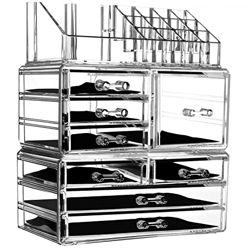 Cq acrylic 3 Pack Clear Makeup Organizer for Vanity,Countertop,Stackable 8 Drawers Cosmetic Storage for Hair Clip,Jewelry,Lipstick,Makeup Brush,Beauty Product Desk and Bathroom Skincare Organizers - size: 8 Drawers
