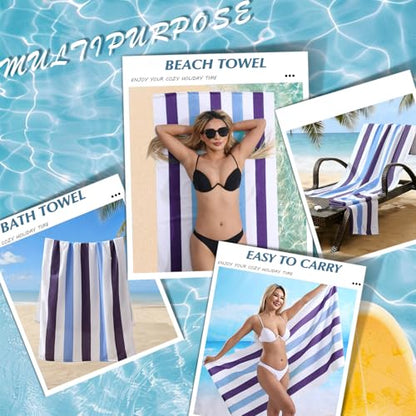 Beach Towel Set-4 Pack 30"x60" Sand Free Stripe Beach Towel for Pool,Bathroom,Soft Absorbent Quick Dry Lightweight Beach Bath Towel,Camping Blanket,Travel Towel,Beach Essentials for Adults,Plum/Blue - color: Plum/Blue