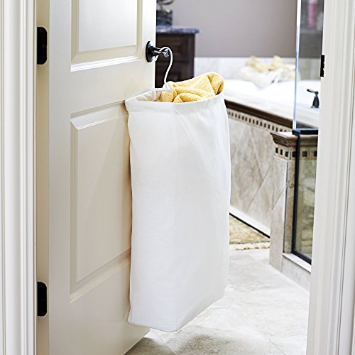 Household Essentials 148 Hanging Cotton Canvas Laundry Hamper Bag | White, 6" x 16" x 27" (Length x Width x Height) - color: White