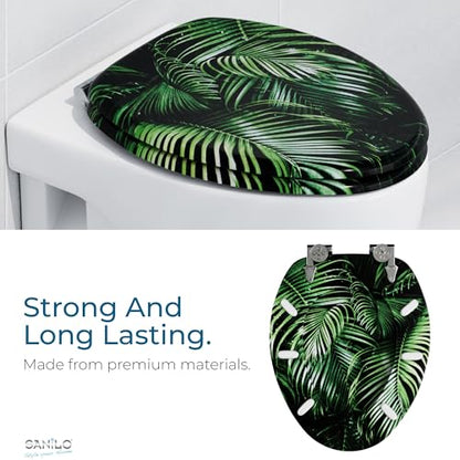 SANILO Wooden Toilet Seat with Soft Close [ELONGATED] - Decorative, Quiet & Slow Close Molded Wood Seat - With Strong Bumpers & Hinges - Adjustable Fit - Palmdream - color: Palmdream