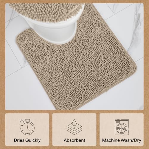 GORILLA GRIP Bathroom Rug Sets 3 Piece, Bath Mat Set and Oval Toilet Base with Rubber Backing, Plush Absorbent Shaggy Chenille Washable Mats, Includes 24x19.5, 24x17 and 30x20 Inch Rugs, Gray Beige - color: Gray Beige, style: 24"x19.5" + 24"x17" + 30"x20"