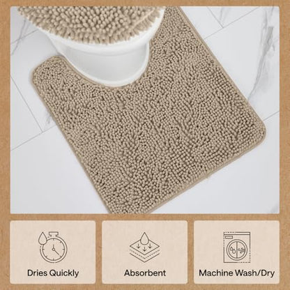 GORILLA GRIP Bathroom Rug Sets 3 Piece, Bath Mat Set and Oval Toilet Base with Rubber Backing, Plush Absorbent Shaggy Chenille Washable Mats, Includes 24x19.5, 24x17 and 30x20 Inch Rugs, Gray Beige - color: Gray Beige, style: 24"x19.5" + 24"x17" + 30"x20"