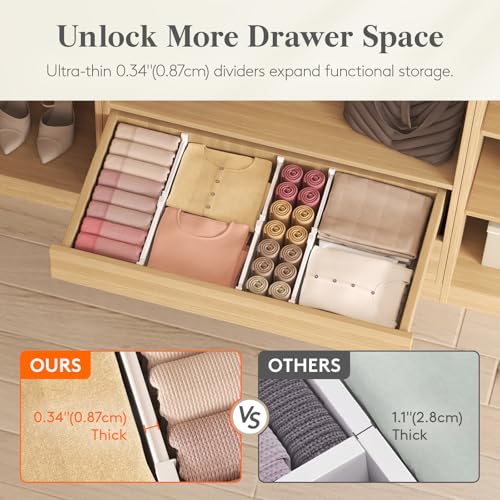 Lifewit 4 Pack 3.2" High Drawer Dividers, Expandable Dresser Organizers | 10.5"-16.5" Expandable White Plastic Drawer Separator for Dresser, Kitchen, Closet, Nursery, Office Organization & Storage