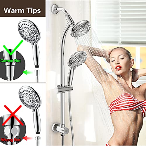 Handheld Showerhead & Rain Shower Combo for Easy Reach, 27.5" Drill-free Stainless Steel Slide Bar, 5”of 5-setting Handheld Shower and Showerhead, with 5ft Hose - Polished Chrome - color: Polished Chrome