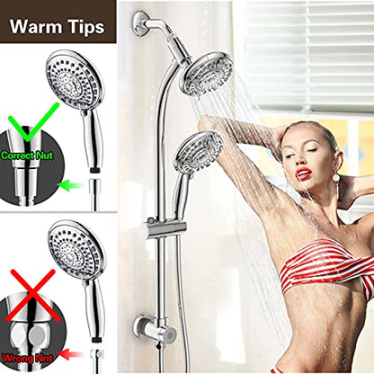 Handheld Showerhead & Rain Shower Combo for Easy Reach, 27.5" Drill-free Stainless Steel Slide Bar, 5”of 5-setting Handheld Shower and Showerhead, with 5ft Hose - Polished Chrome - color: Polished Chrome