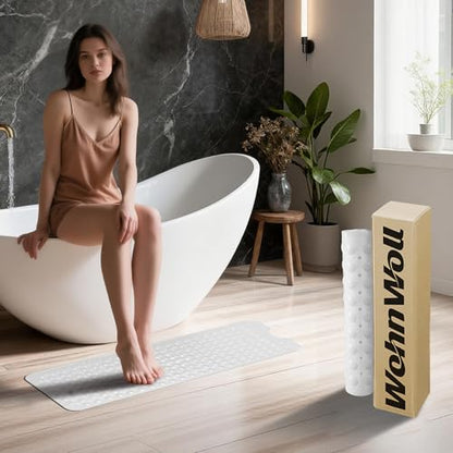 Non-Slip Bath Tub Mat, Extra Large 40x16 Inch Shower Mat with Suction Cups & Drain Holes, Quick Dry Soft Mat for Bathroom Floor Safety, Bubble Style, White - color: White