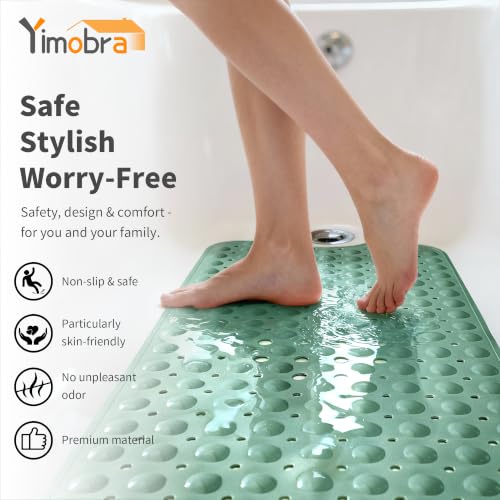 Yimobra Non Slip Bathtub Mat 40 x 16 Inch, Extra Long Shower Mat with Drain Holes, Machine Washable Baby Bath Mats, Strong Suction Cups for Bathroom Floor, Green - color: Green