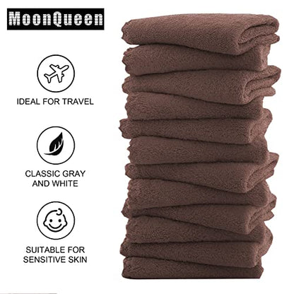 MOONQUEEN Microfiber Facial Cloths Fast Drying Washcloth 12 Pack - Premium Soft Makeup Remover Cloths - Wood Brown - color: Wood Brown, size: 12x12 Inch (Pack of 12)