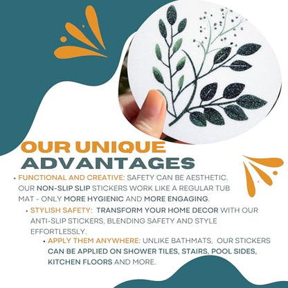 Non Slip Bathtub Stickers, 14 pcs Tree Branch Leaves Decals, Bathroom Decor, Alternative to Shower Mat, Waterproof Adhesives, Anti Slip Shower Stickers, Tubs, Stairs - Safety Tub Non Slip Stickers