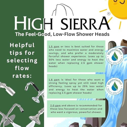 High Sierra® Solid Lead-Free Metal Handheld Shower Head, Built-in Trickle Valve, Patented single Nozzle Never Clogs. Shower Hose and Holder Not Included. Ultra Low Flow 1.5 GPM. Polished Brass - color: Brass, size: 1.5 GPM