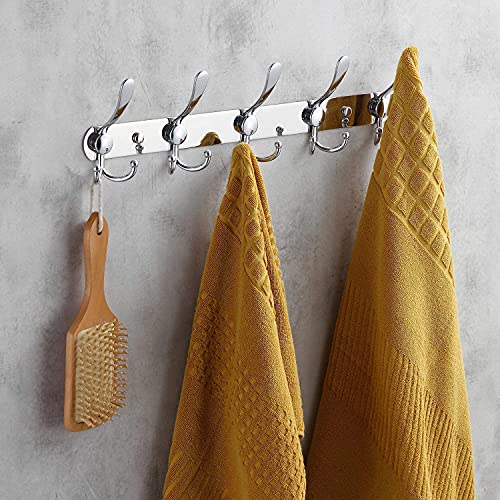 GlazieVault Coat Rack Wall Mount - Stainless Steel Coat Hooks (2 Pack) - Heavy Duty Wall Hooks for Clothes & Accessories (Silver Tri) - style: Silver Tri