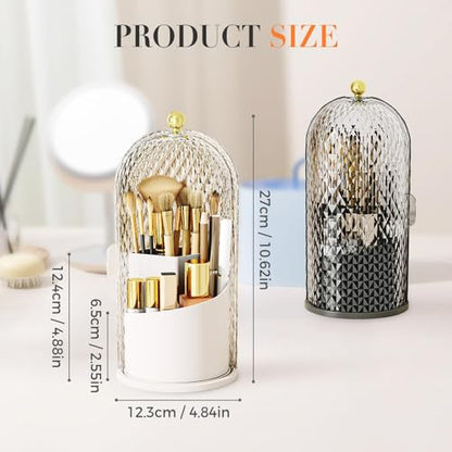 Concealed Toothbrush Holder, Makeup Brush Holder Organizer with Lid 360 Rotating Clear Dustproof for Dresser Tabletop Bathroom Countertop (Black) - color: Black
