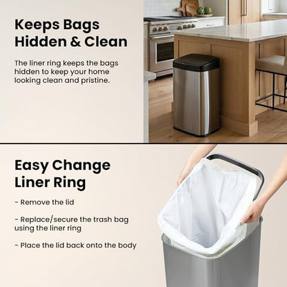 Ninestars 13 Gallon Automatic Trash Can, 50L Touchless Motion Sensor Garbage Can with Odor-Sealing Lid, Rectangular Stainless Steel, Black Trim - color: Black Trim