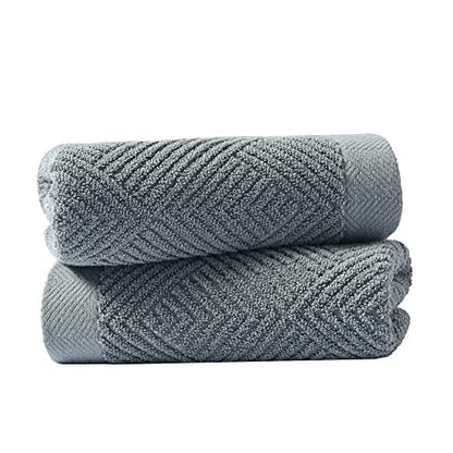 sense gnosis Grey Striped Hand Towel 13 X 29 Inch, 2 PC | Herringbone Pattern Premium 100% Cotton Ultra Soft Highly Absorbent Hand Towel Set for Bathroom - color: Grey