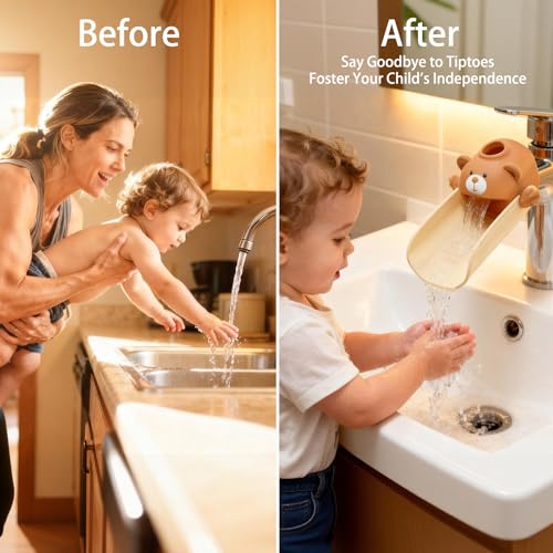 Skyroku Toddler Faucet Extender & Blue Bathtub Spout Cover, Sink Extender with Temperature Sensor for Bathroom Sinks, Kitchen, Bathtubs, Bundle and Save! (BrownGrey) - color: BrownGrey