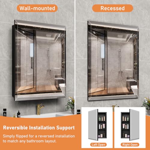 24X30 Inches Medicine Cabinet, Wall Mounted Bathroom Cabinet wirh Beveled Mirror, Recessed or Surface Medicine Cabinet with Storage - size: 24X30 IN