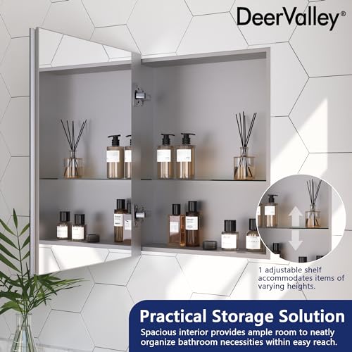 DeerValley 15 x 19 Inch Recessed Medicine Cabinet with Mirror, Bathroom Mirror Cabinet, Vanity Cabinet with Double-Sided Mirrors, Rectangular Beveled Edge Slow-Closing Door - size: 15" x 19"