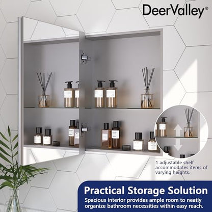 DeerValley 15 x 19 Inch Recessed Medicine Cabinet with Mirror, Bathroom Mirror Cabinet, Vanity Cabinet with Double-Sided Mirrors, Rectangular Beveled Edge Slow-Closing Door - size: 15" x 19"