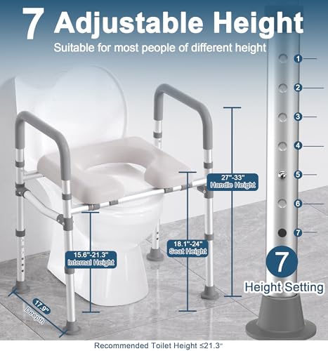 HOMLAND Toilet Seat Risers for Seniors with Handles, Dual-Crossbar, 400lb | Adjustable Height and Width, Padded Seat, Aluminum Reinforced Frame, Raised Handicap Elevated Toilet Seat Fit Any Toilet