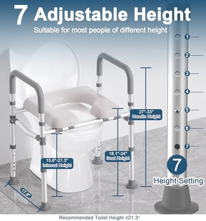 HOMLAND Toilet Seat Risers for Seniors with Handles, Dual-Crossbar, 400lb | Adjustable Height and Width, Padded Seat, Aluminum Reinforced Frame, Raised Handicap Elevated Toilet Seat Fit Any Toilet